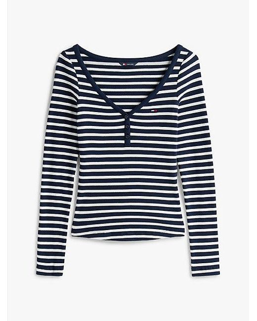 Tommy Hilfiger Wafelgebreide Henley-Longsleeve in het Blue