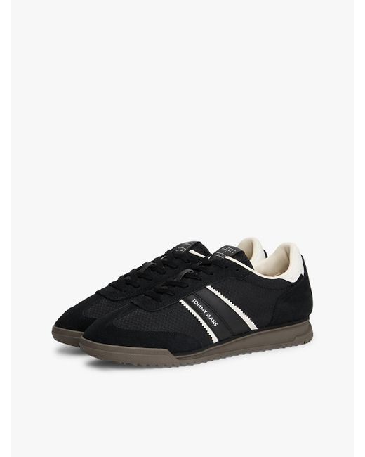 Tommy Hilfiger Black Retro Mixed Texture Serrated Trainers for men