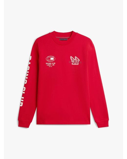 Tommy Hilfiger Red Graphic Jersey Long Sleeve T-Shirt for men