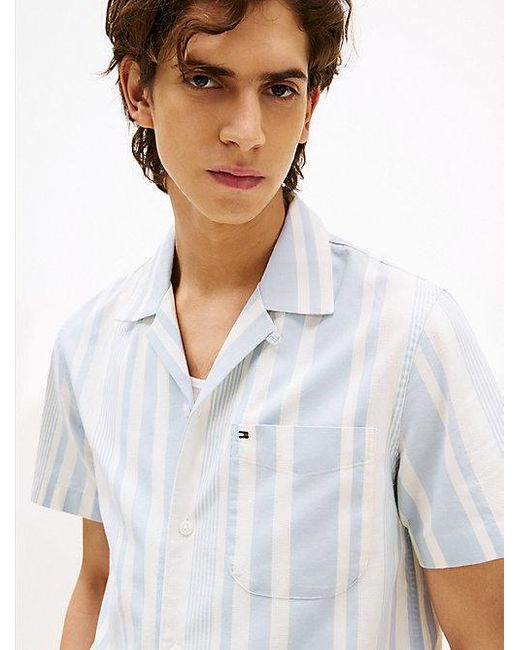 Tommy Hilfiger Regular Fit Gestreept Overhemd Met Korte Mouwen in het White voor heren