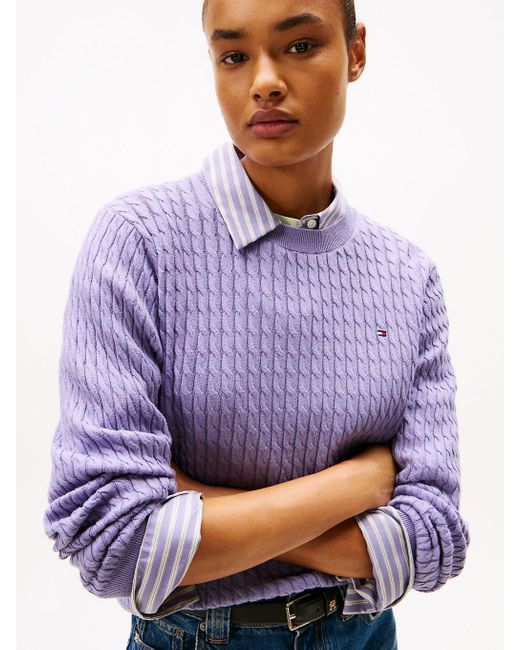 Pull En Maille Torsadée À Col Ras-Du-Cou Tommy Hilfiger en coloris Purple