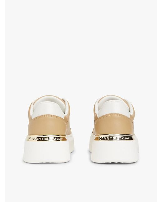 Tommy Hilfiger White Metallic Th Monogram Leather Platform Trainers