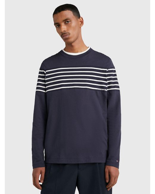 Tommy Stripe Long Sleeve T-shirt in Blue for | Lyst UK