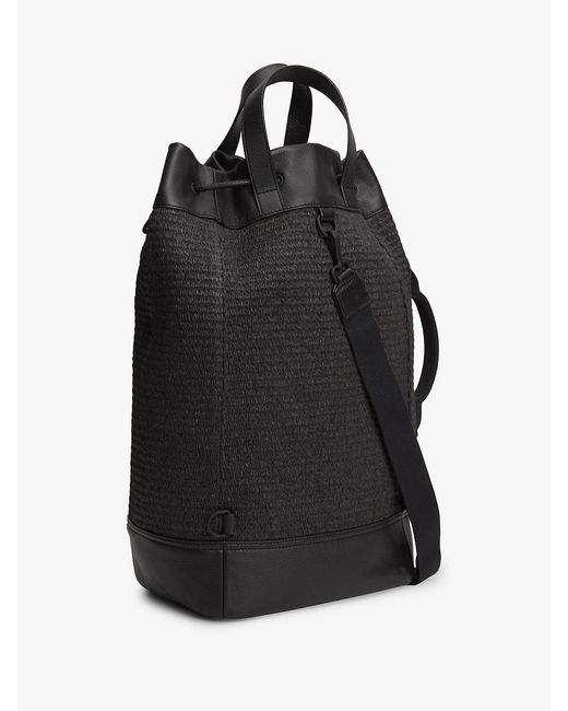 Tommy Hilfiger Black Raffia Drawstring Sling Bucket Beach Bag for men