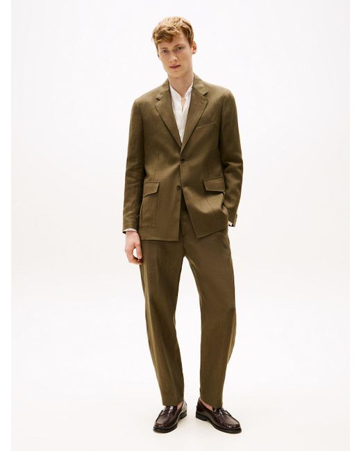 Tommy Hilfiger Green Pure Linen Single Breasted Blazer for men
