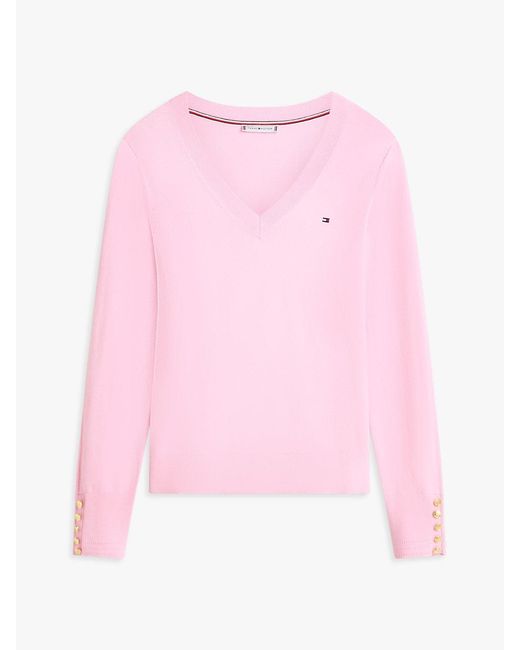 Pull À Col En V En Jersey Tommy Hilfiger en coloris Pink