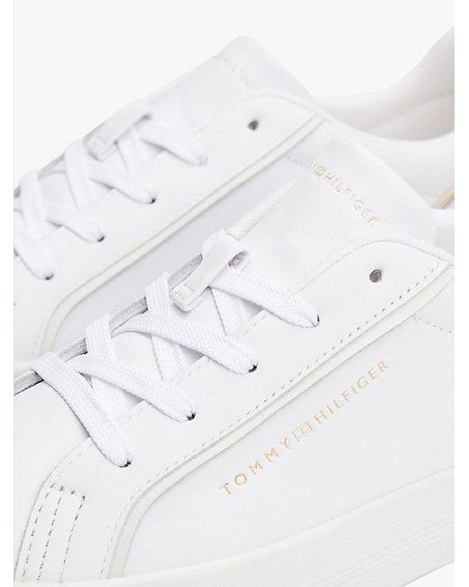 Tommy Hilfiger Metallic Leren Sneaker Met Logo in het White