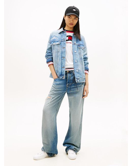 Tommy Hilfiger Blue Distressed Oversized Denim Trucker Jacket