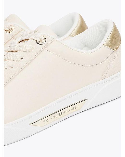 Tommy Hilfiger Leren Sneaker Met Metallic Details in het White