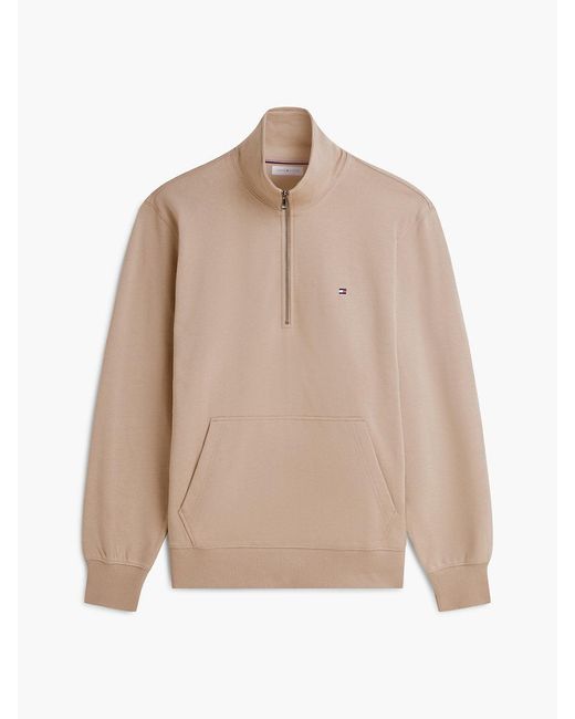 Tommy Hilfiger Natural Flag Embroidery Terry Quarter-Zip Sweatshirt for men