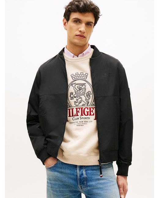 Tommy Hilfiger Black Water Resistant Tonal Logo Bomber Jacket for men