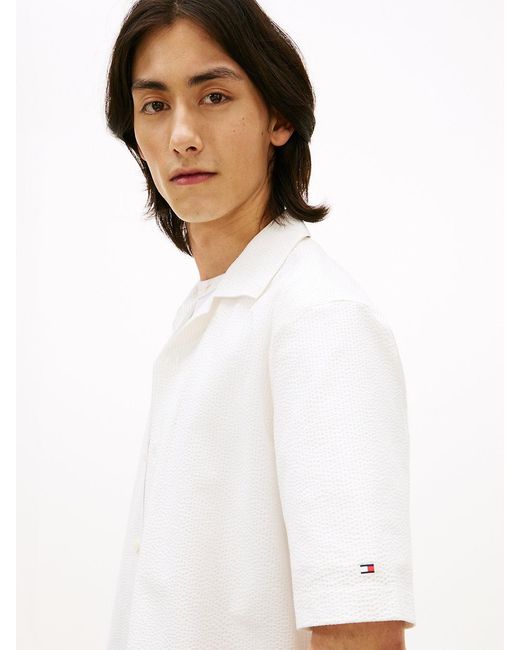Tommy Hilfiger White Performance Relaxed Fit Seersucker Short Sleeve Shirt for men