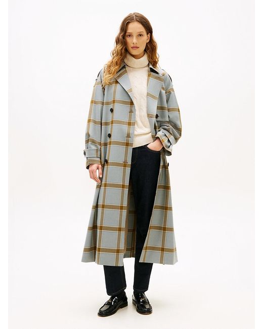 Tommy Hilfiger Multicolor Lightweight Check Relaxed Trench Coat