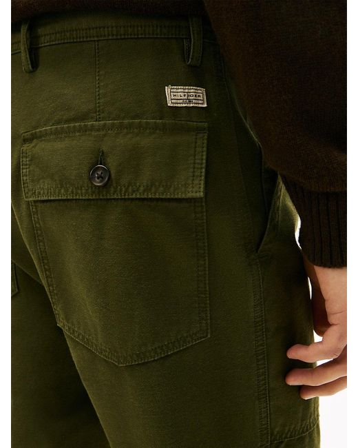 Tommy Hilfiger Green Washed Textured Sateen Utility Trousers for men