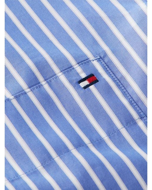 Tommy Hilfiger Blue Oversized Fit Stripe Shirttail Hem Poplin Shirt