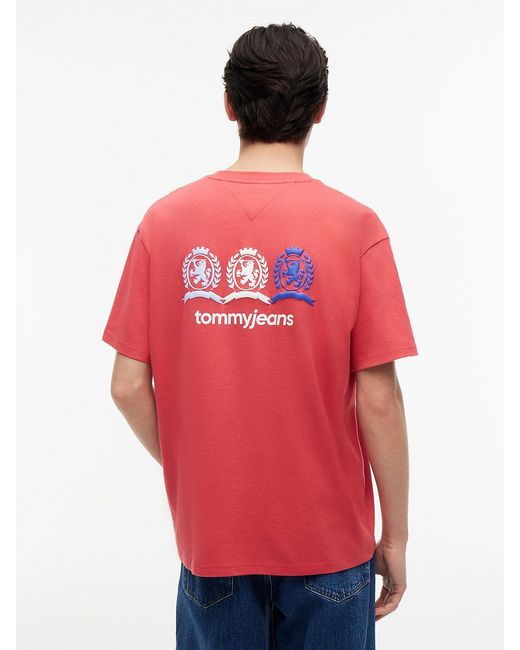 Tommy Hilfiger Red Back Repeat Crest Logo Relaxed T-Shirt for men
