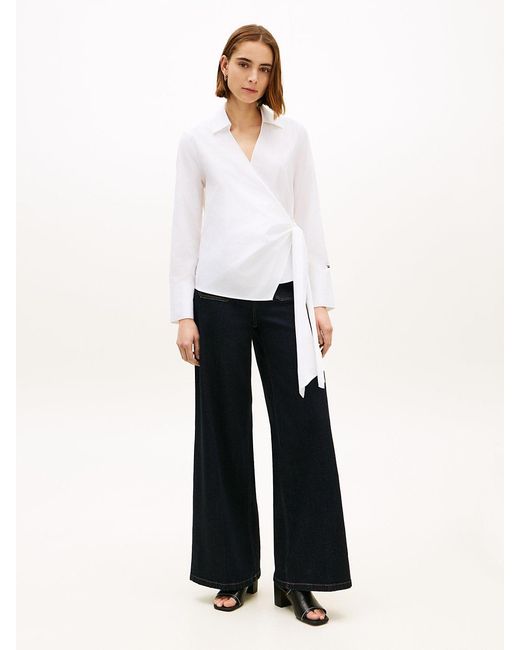 Tommy Hilfiger White Slim Fit Wrap Knot Poplin Shirt