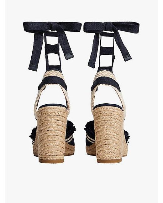 Tommy Hilfiger Canvas Espadrille Met Sleehak En Franjes in het Blue