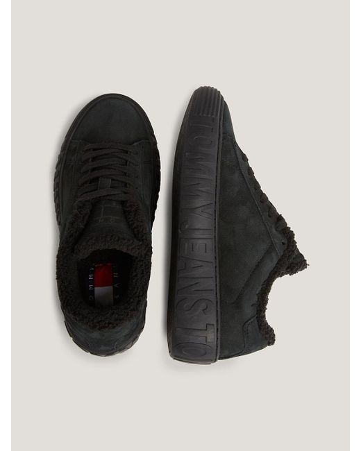 Tommy Hilfiger Black Leather Warm Lined Embossed Trainers
