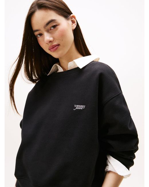 Felpa Relaxed Fit Con Logo Metallizzato di Tommy Hilfiger in Black