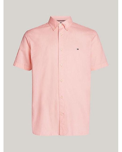 Tommy Hilfiger Regular Fit Poplin Overhemd Met Korte Mouwen in het Pink voor heren