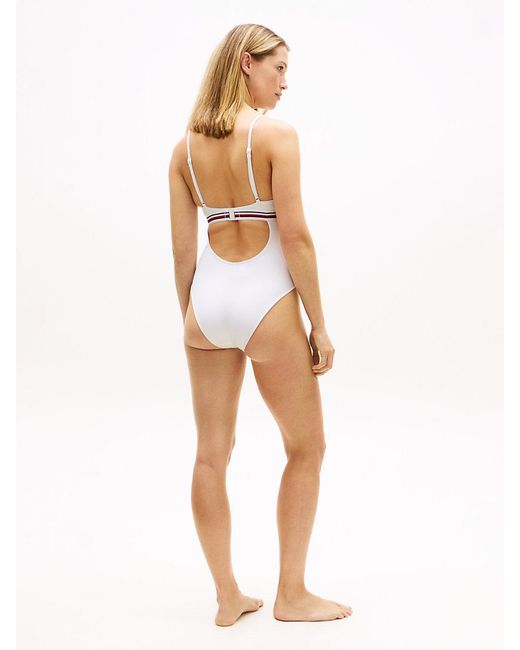 Tommy Hilfiger White Global Stripe Plunge Triangle Swimsuit
