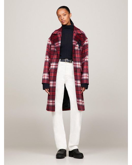Tommy Hilfiger White Th Monogram Tartan Relaxed Coat