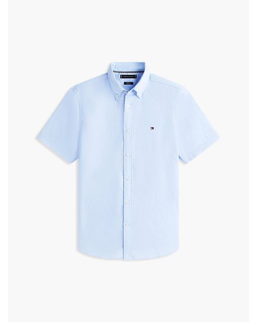 Tommy Hilfiger Blue Regular Fit Flex Poplin Short Sleeve Shirt for men