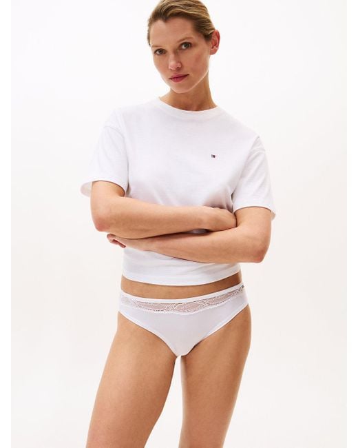 Culotte Brésilienne En Microfibre À Dentelle Tommy Hilfiger en coloris White