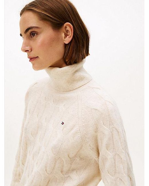 Tommy Hilfiger Relaxed Fit Kabeltrui Van Zachte Wol in het White