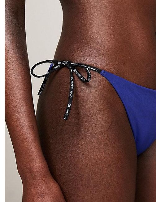 Tommy Hilfiger Blue Cheeky Fit Metallic-Bikinihose mit Bindebändern