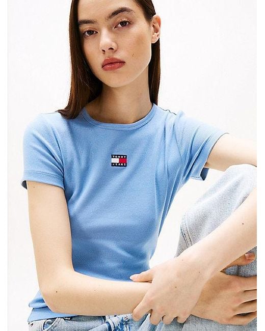 Camiseta Acanalada Con Parche De Corte Slim Tommy Hilfiger de color Blue