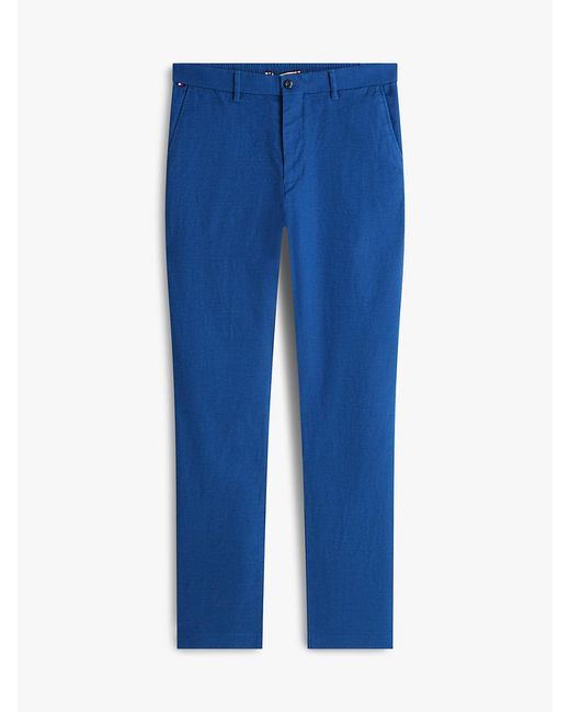 Tommy Hilfiger Blue Denton Straight Leg Linen Blend Chinos for men