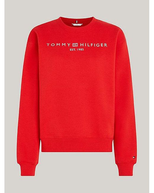 Tommy Hilfiger Sweatshirt Met Ronde Hals En Logo in het Red