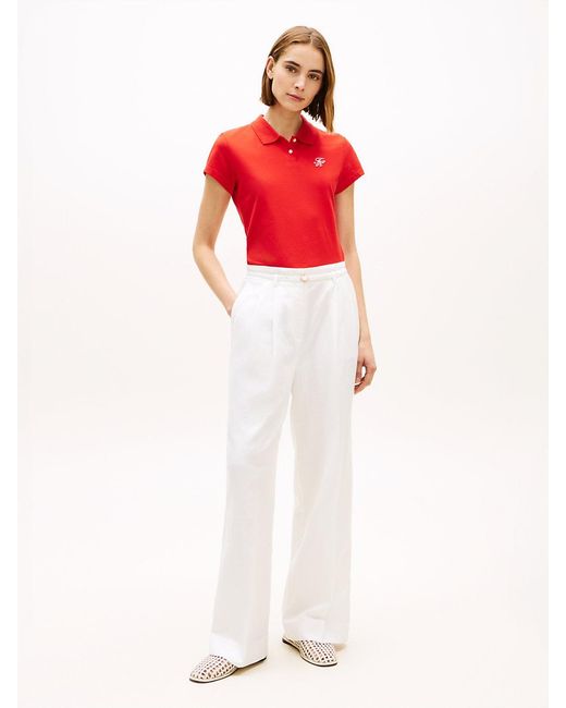 Tommy Hilfiger Red 1985 Slim Fit Logo Embroidery Polo Shirt