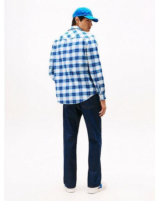 Tommy Hilfiger Regular Western-Overhemd Van Geruit Flanel in het Blue voor heren