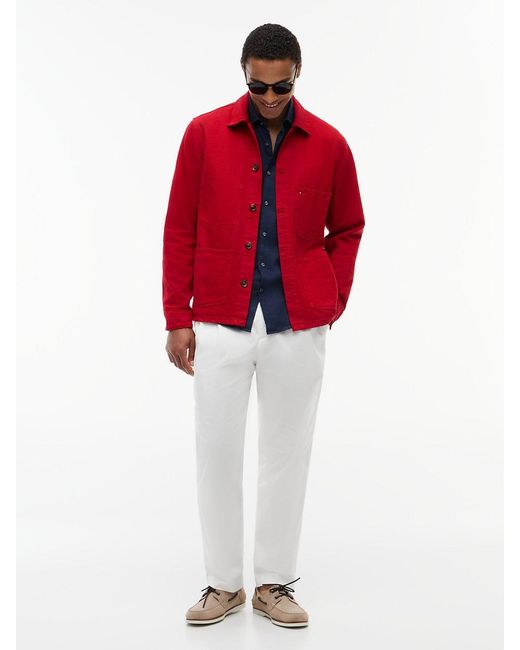Tommy Hilfiger Red Washed Flag Embroidery Denim Chore Jacket for men