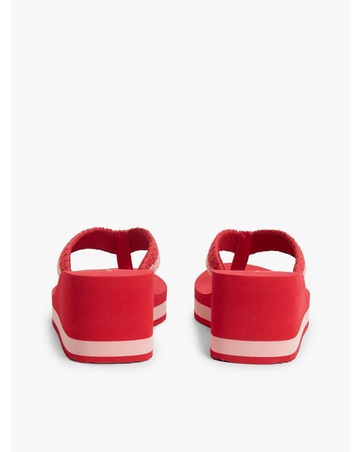 Tommy Hilfiger Red Wedge Heel Woven Flip-Flops