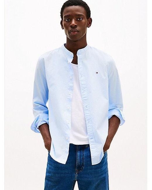 Tommy Hilfiger Regular Fit Poplin Overhemd Met Opstaande Kraag in het Blue voor heren