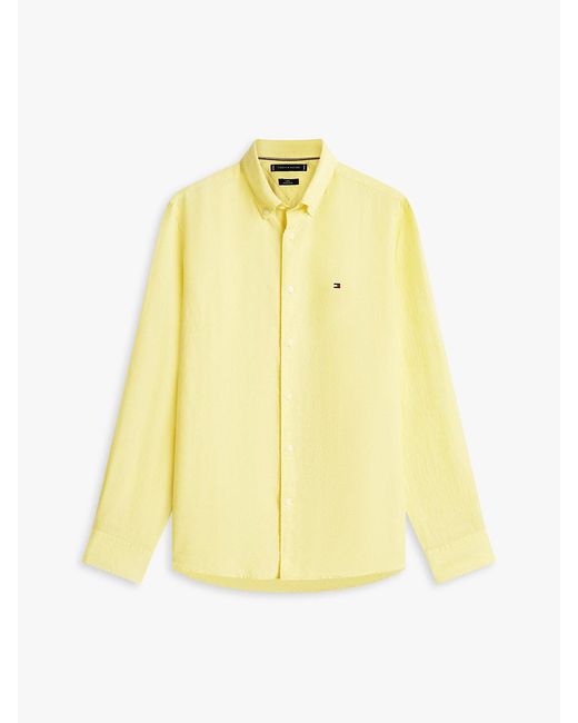 Tommy Hilfiger Yellow Regular Fit Washed Pure Linen Shirt for men