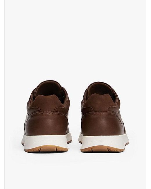 Tommy Hilfiger Hybride Leren Sneaker Met Fijne Profielzool in het Brown voor heren