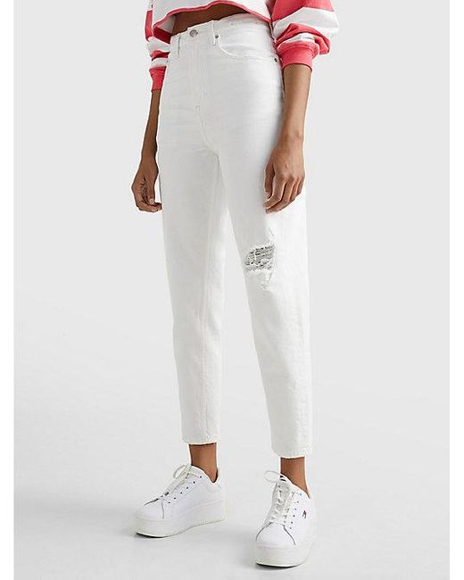 Tommy Hilfiger Mom Ultra High Rise Witte Tapered Jeans in het Wit | Lyst NL