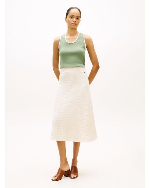Tommy Hilfiger White Cable Knit Relaxed A-Line Midi Skirt