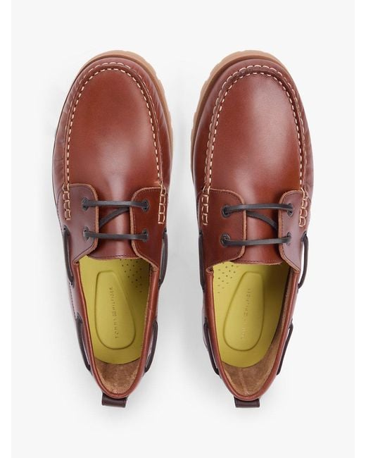 Tommy Hilfiger Pink Leather Cleat Lightweight Boat Shoes for men