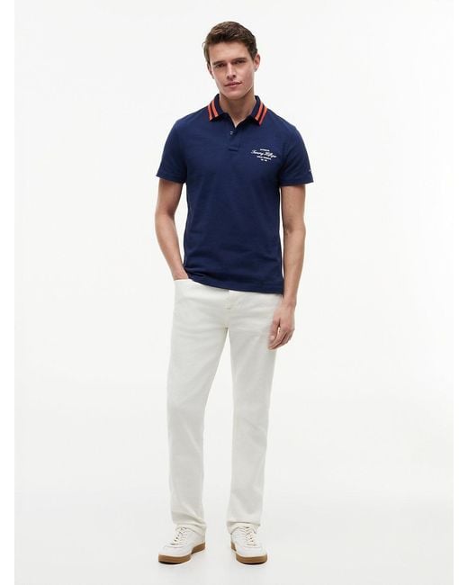 Tommy Hilfiger Blue Regular Fit Tipped Collar Jersey Polo Shirt for men