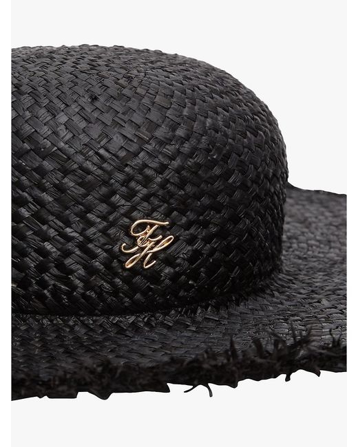 Tommy Hilfiger White Logo Plaque Woven Straw Hat