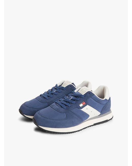 Tommy Hilfiger Blue Suede Mixed Texture Trainers for men