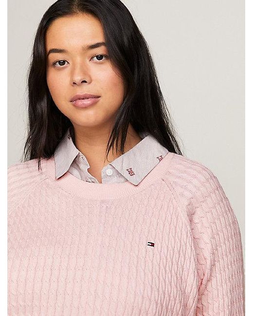 Tommy Hilfiger Pink Curve Relaxed Fit Pullover mit Zopfmuster
