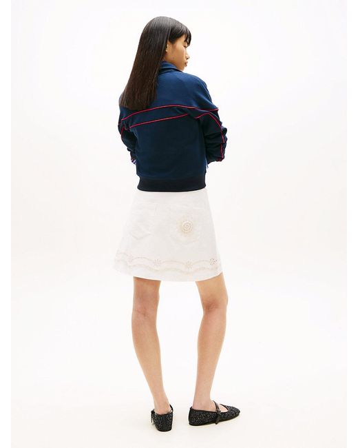 Tommy Hilfiger Blue Broderie Anglaise Mini Skirt With Linen