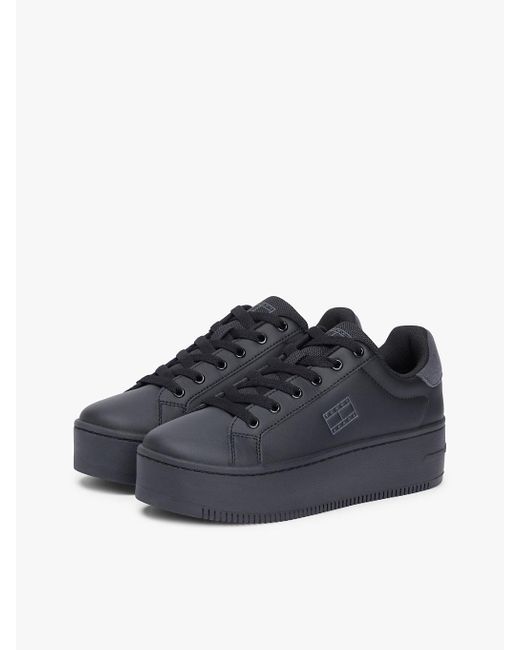 Tommy Hilfiger Blue Essential Logo Platform Trainers With Leather